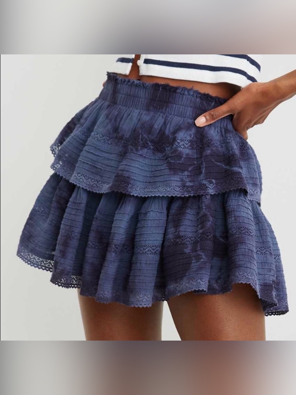 Arie Navy Tie Dye Tiered Ruffle Skirt -  Navy